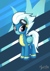 Size: 955x1351 | Tagged: safe, artist:mysticalpha, fleetfoot, pegasus, pony, g4, female, goggles, mare, poster, solo, wonderbolts uniform