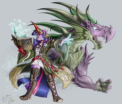 Size: 2275x1950 | Tagged: safe, artist:melancholy, spike, twilight sparkle, anthro, g4, crossover, final fantasy, final fantasy xiv, summoner