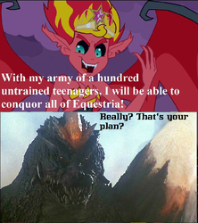 Size: 958x1078 | Tagged: safe, edit, edited screencap, screencap, sunset shimmer, kaiju, equestria girls, g4, my little pony equestria girls, godzilla (series), read in beast wars megatron's voice, spacegodzilla, sunset satan, sunset's terrible plan