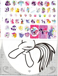 Size: 2472x3240 | Tagged: safe, apple bloom, applejack, fluttershy, pinkie pie, princess cadance, princess celestia, princess luna, rainbow dash, rarity, scootaloo, shining armor, spike, sweetie belle, twilight sparkle, alicorn, dragon, earth pony, pegasus, pony, unicorn, g4, official, 2012, apple, basket, coloring book, crown, cutie mark crusaders, flying, food, gem, high res, jewelry, mane seven, mane six, regalia, s1 luna, sticker, stock vector, twilight is a lion