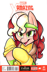 Size: 417x635 | Tagged: safe, artist:retrostarling, pony, clothes, costume, gloves, ponified, rogue (x-men), solo, x-men