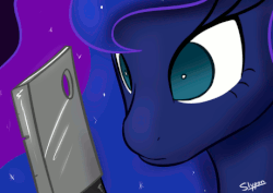 Size: 460x325 | Tagged: safe, artist:slypon, princess luna, g4, animated, cleaver, edgy, female, knife, meme, solo, vibrating, x intensifies