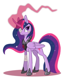 Size: 649x799 | Tagged: safe, artist:kiguren, twilight sparkle, alicorn, pony, g4, armor, badass, bandage, female, magic, mare, solo, twilight sparkle (alicorn)