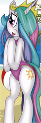 Size: 250x757 | Tagged: safe, artist:ratachu666, princess celestia, pony, g4, beach, bipedal, clothes, cute, cutelestia, one-piece swimsuit, open-back swimsuit, swimsuit