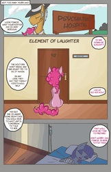 Size: 1024x1583 | Tagged: safe, artist:juanrock, igneous rock pie, maud pie, pinkie pie, comic:element of laughter, g4, attempted suicide, bandage, comic, hospital, iv, iv drip