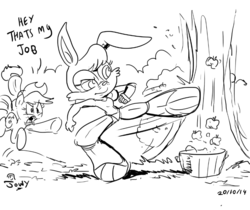 Size: 791x666 | Tagged: safe, artist:jowyb, applejack, g4, bunnie rabbot, crossover, monochrome, sonic the hedgehog (series)