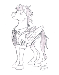 Size: 643x808 | Tagged: safe, artist:carnivorouscaribou, soarin', g4, clothes, grayscale, male, monochrome, solo, traditional art, uniform, wonderbolts dress uniform