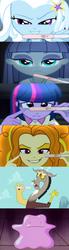 Size: 756x2745 | Tagged: safe, adagio dazzle, discord, maud pie, trixie, twilight sparkle, ditto, draconequus, equestria girls, g4, my little pony equestria girls: rainbow rocks, female, male, male pregnancy, pokémon, pregnancy test, pregnancy test meme, pregnant, teen pregnancy, twilight sparkle (alicorn)