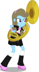 Size: 627x1150 | Tagged: safe, artist:punzil504, beauty brass, equestria girls, g4, boots, bowtie, clothes, equestria girls-ified, female, high heel boots, humanized, legs, musical instrument, rain boots, shoes, simple background, skirt, socks, solo, sousaphone, transparent background