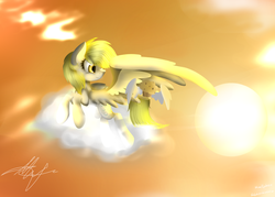 Size: 2800x2000 | Tagged: safe, artist:thelyuba1211, derpy hooves, pegasus, pony, g4, female, flying, high res, mare, muffin, solo
