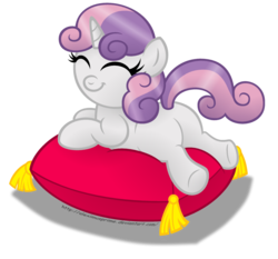 Size: 1280x1192 | Tagged: safe, artist:aleximusprime, sweetie belle, g4, butt, eyes closed, female, pillow, plot, plump, simple background, solo, transparent background