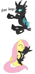 Size: 480x998 | Tagged: safe, edit, fluttershy, changeling, pegasus, pony, g4, crying, hug