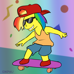 Size: 1000x1000 | Tagged: safe, artist:empyu, rainbow dash, human, g4, female, male, parody, skateboard, solo, the simpsons