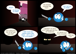 Size: 900x649 | Tagged: safe, artist:simplecomics, rabbit, comic, knife, parody, simple complications