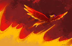 Size: 1400x900 | Tagged: safe, artist:docwario, philomena, phoenix, g4, female, fire, flying, solo