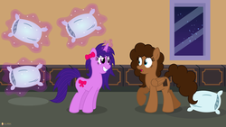 Size: 3840x2160 | Tagged: safe, artist:flashlighthouse, oc, oc only, pony, duo, high res, pillow fight