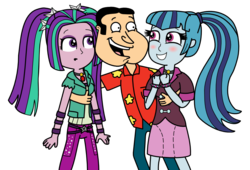 Size: 981x667 | Tagged: safe, artist:mighty355, aria blaze, sonata dusk, equestria girls, g4, my little pony equestria girls: rainbow rocks, crossover, family guy, glenn quagmire, imminent rape, imminent sex, male, simple background, this will end in tears, transparent background, trio