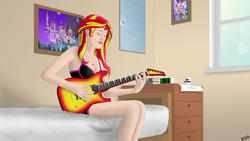 Size: 5760x3240 | Tagged: safe, artist:mir0sh, sunset shimmer, human, g4, female, guitar, humanized, solo