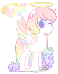 Size: 1024x1301 | Tagged: safe, artist:lunarahartistry, oc, oc only, oc:opalescent skies, pegasus, pony, freckles, halo, heart, solo