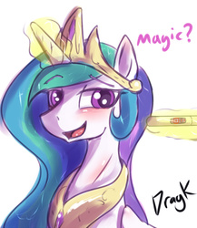 Size: 800x922 | Tagged: safe, artist:dragk, princess celestia, g4, bedroom eyes, blushing, female, looking at you, magic, meme, open mouth, pregnancy test, pregnant, smiling, solo, telekinesis