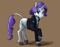 Size: 855x671 | Tagged: safe, artist:paper-pony, rarity, classical unicorn, g4, clothes, elusive, horn, leonine tail, rule 63, solo, unshorn fetlocks