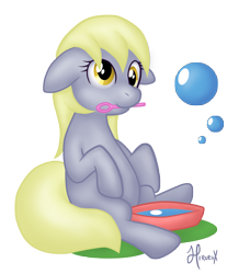 Size: 5159x5659 | Tagged: safe, artist:hirurux, derpy hooves, pegasus, pony, g4, bubble, bubble wand, female, floppy ears, mare, simple background, solo, transparent background, wingless