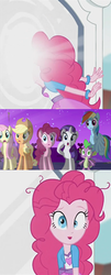 Size: 177x436 | Tagged: safe, edit, edited screencap, screencap, applejack, fluttershy, pinkie pie, rainbow dash, rarity, spike, equestria girls, g4, magical mystery cure, my little pony equestria girls: rainbow rocks, inverted mouth, pinkie sticks her face into the portal meme