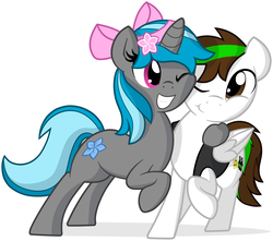 Size: 1280x1133 | Tagged: safe, artist:furrgroup, oc, oc only, pegasus, pony, unicorn, duo, hug, one eye closed, simple background, white background