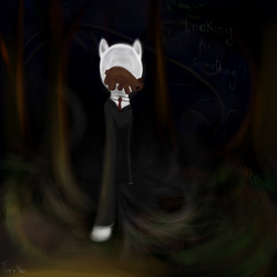 Size: 2000x2000 | Tagged: safe, pony, creepypasta, dialogue, forest, high res, night, ponified, slenderman, slenderpony, solo, teddy bear