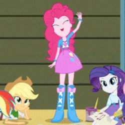 Size: 320x320 | Tagged: safe, screencap, applejack, fluttershy, pinkie pie, rainbow dash, rarity, equestria girls, g4, my little pony equestria girls: rainbow rocks, animated, balloon, boots, bracelet, clothes, cute, diapinkes, female, high heel boots, jewelry, skirt, waving