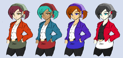 Size: 4827x2303 | Tagged: safe, artist:nayaasebeleguii, abnormal norman, normal norman, equestria girls, g4, abnormal norma, alternate color palette, background human, clothes swap, equestria guys, female, normal norma, palette swap, rule 63, tomboy