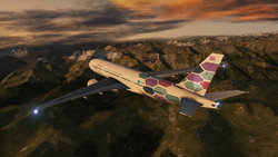 Size: 1920x1080 | Tagged: safe, artist:fadhilpf, 3d, aircraft, b777, boeing 777, crossover, equestrian airlines, flying, mod, plane