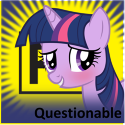 Size: 423x423 | Tagged: safe, artist:sbs dwc, twilight sparkle, derpibooru, g4, australian classification board, blushing, female, meta, solo, spoiler tag, spoilered image joke