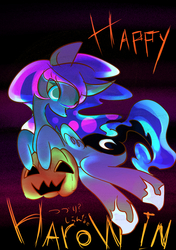 Size: 1500x2125 | Tagged: safe, artist:qicop, princess luna, g4, female, jack-o-lantern, pixiv, solo