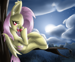 Size: 1024x841 | Tagged: safe, artist:manfartwish, fluttershy, g4, apple, female, flutterbat, licking, solo