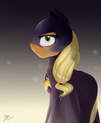 Size: 968x1181 | Tagged: safe, artist:supermare, applejack, g4, batgirl, cape, clothes, dc comics, female, mask, solo