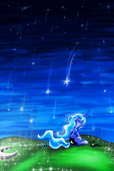 Size: 2000x3000 | Tagged: safe, artist:flamevulture17, princess luna, g4, eyes closed, female, floppy ears, high res, moon, s1 luna, shooting star, sitting, solo, tangible heavenly object