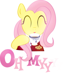 Size: 830x963 | Tagged: safe, artist:nicolaykoriagin, fluttershy, pegasus, pony, g4, ^^, clothes, crossover, eyes closed, female, george takei, hikaru sulu, mare, oh my, parody, simple background, solo, star trek, tea, teacup, transparent background