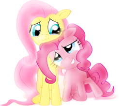 Size: 955x836 | Tagged: safe, artist:nicolaykoriagin, fluttershy, pinkie pie, earth pony, pegasus, pony, g4, comforting, crying, female, lesbian, ship:flutterpie, shipping