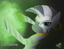 Size: 1708x1308 | Tagged: safe, artist:nokno76, zecora, zebra, g4, female, green smoke, solo