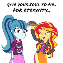 Size: 1343x1342 | Tagged: artist needed, source needed, safe, sonata dusk, sunset shimmer, equestria girls, g4, my little pony equestria girls: rainbow rocks, choco taco, disturbed, ice cream, inside the fire, lyrics, sonataco, that girl sure loves tacos, that siren sure does love tacos
