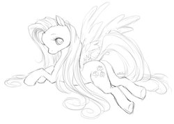 Size: 1024x728 | Tagged: safe, artist:toffee-tama, fluttershy, g4, butt, female, lineart, monochrome, plot, solo