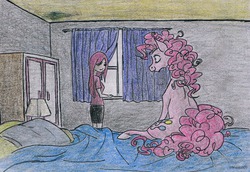 Size: 1813x1244 | Tagged: safe, artist:pandan009, pinkie pie, human, g4, duo, human ponidox, humanized, imaginary friend, pinkamena diane pie, traditional art