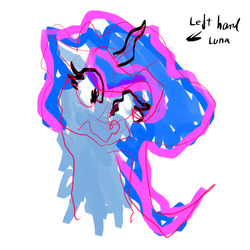 Size: 1280x1280 | Tagged: safe, artist:alumx, princess luna, lunadoodle, g4, female, looking at you, non-dominant hand drawing, portrait, sketch, solo