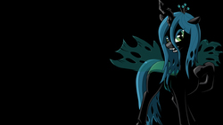 Size: 1920x1080 | Tagged: safe, artist:braukoly, queen chrysalis, changeling, changeling queen, g4, female, looking at you, raised hoof, solo, vector, wallpaper