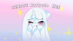 Size: 854x480 | Tagged: safe, artist:celerypony, oc, oc only, oc:celery, pony, unicorn, animated, blushing, clapping, cute, eyes closed, female, gif, happy, mare, open mouth, senpai, senpai noticed me, smiling, solo, sparkles