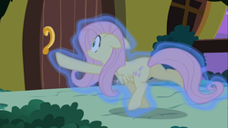 Size: 1366x768 | Tagged: safe, screencap, fluttershy, pegasus, pony, g4, luna eclipsed, butt, female, mare, plot, solo, wide eyes
