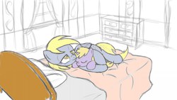Size: 1600x900 | Tagged: source needed, useless source url, safe, artist:lunarapologist, derpy hooves, dinky hooves, pegasus, pony, g4, bed, cute, daaaaaaaaaaaw, equestria's best mother, female, mare, sleeping, tongue out, wallpaper