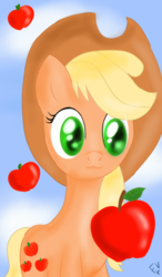 Size: 400x683 | Tagged: safe, artist:vanezaescobedo, applejack, earth pony, pony, g4, apple, female, food, solo