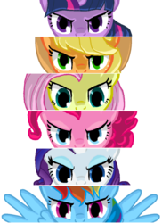 Size: 910x1250 | Tagged: safe, artist:pikeinverse, applejack, fluttershy, pinkie pie, rainbow dash, rarity, twilight sparkle, g4, looking at you, mane six, serious face, spread wings, stare